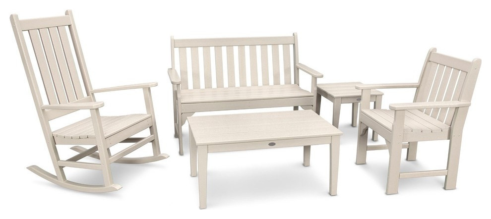 Polywood Vineyard 5 Piece Bench and Rocking Chair Set   Beach Style   Outdoor Lounge Sets   by POLYWOOD  Houzz