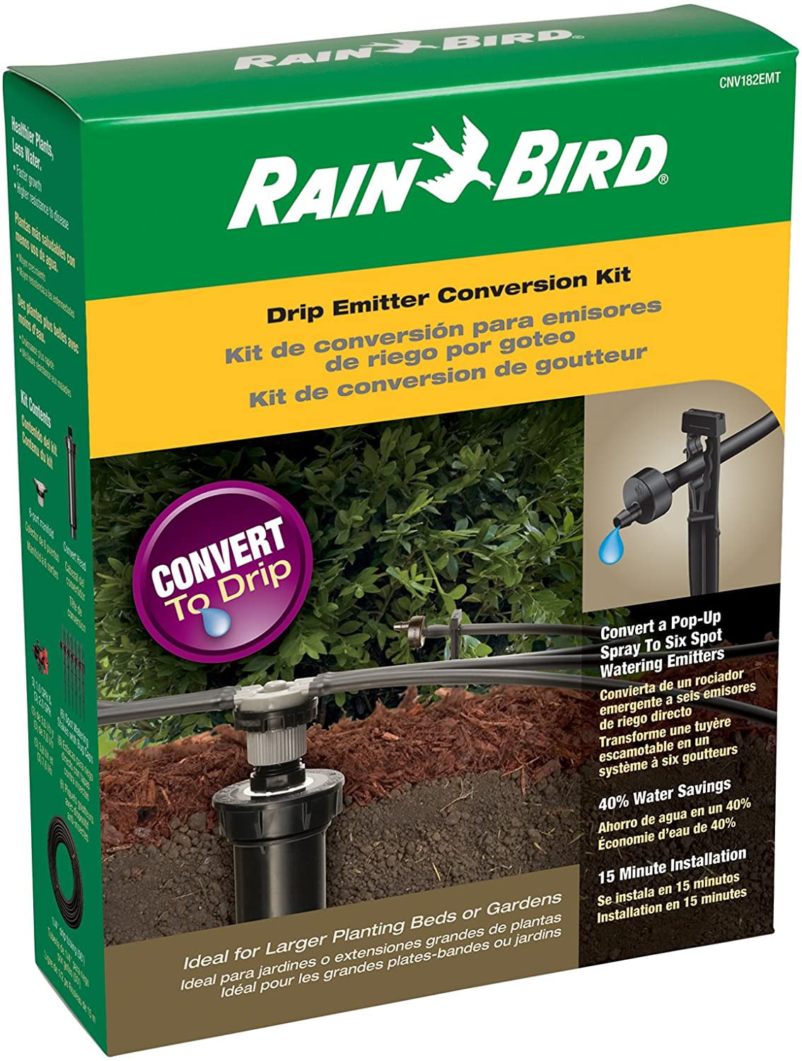 Rain Bird CNV182EMS CNV182EMT Drip Irrigation Sprinkler Conversion Kit， 1800 Series Pop-Up to 6 Emitters， Blacks