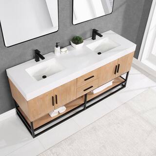 Altair Bianco 72 in. W x 22 in. D x 34 in . H Double Sink Bath Vanity in Light Brown with White Composite Stone Top 552072B-LB-WH-NM