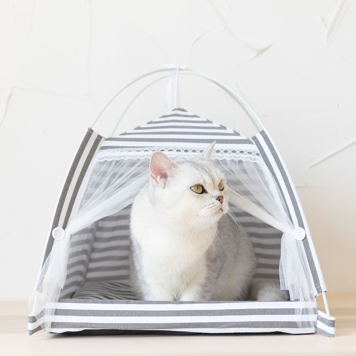 Lovely Caves Stripe Dog and Cat Tent， Gray， Medium