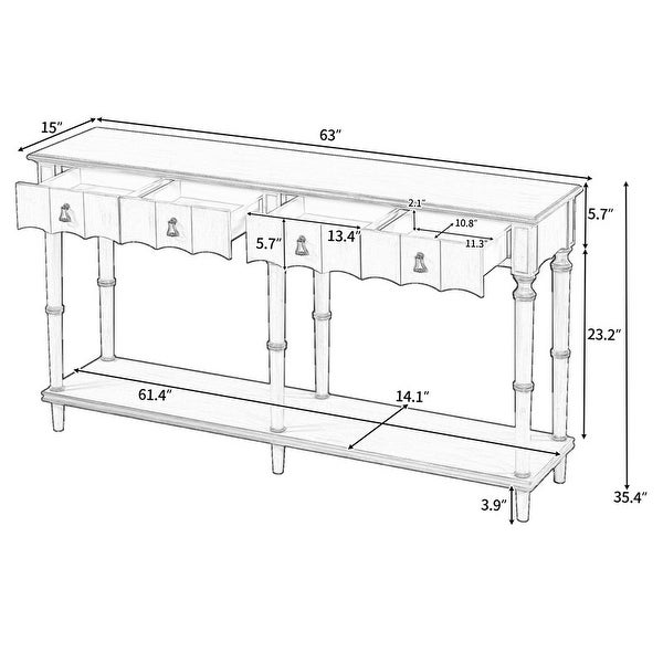 Rustic console desk， 58-inch long desk sofa， 3 drawers and three middle compartments