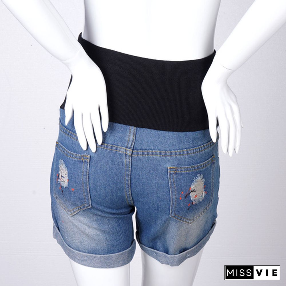 Loose Ripped Denim Maternity Shorts Summer Casual Belly Clothes for Pregnant Women