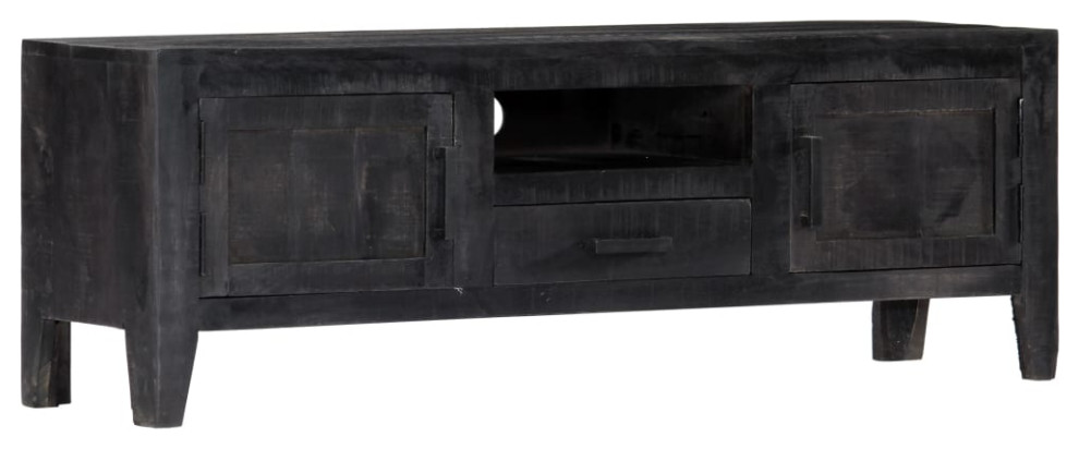 vidaXL TV Stand TV Unit Sideboard TV Console Cabinet Black Solid Mango Wood   Transitional   Entertainment Centers And Tv Stands   by VirVentures  Houzz