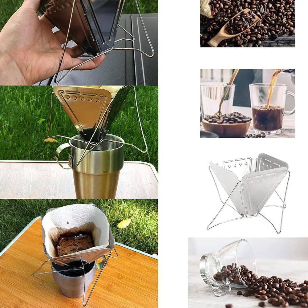 High Quality  Foldable 304 Stainless Steel Drip Reusable Coffee Dripper Set Coffee Filter Holder