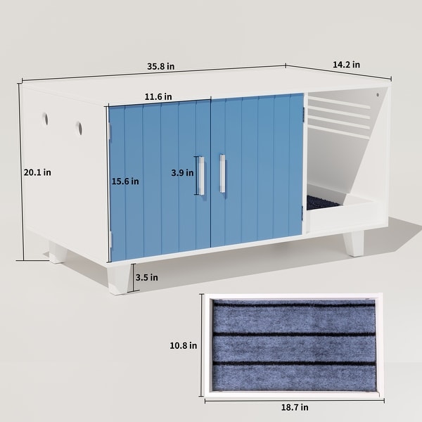 Blue and White Cat Litter Box Enclosure