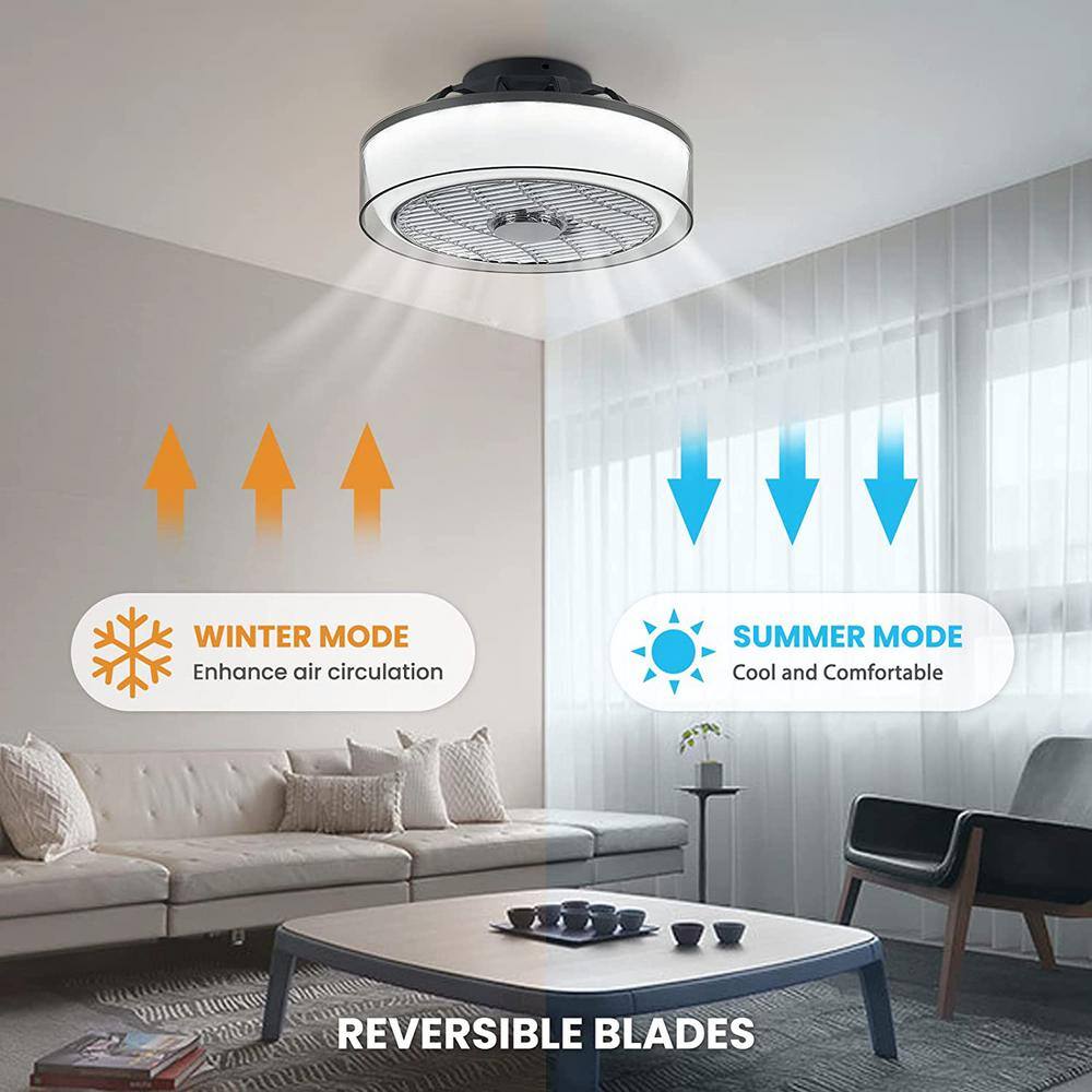 ANTOINE 16 in. Modern Dimmable Integrated LED Indoor Smoky Gray Smart Enclosed Ceiling Fan with Remote HD-FSD-68