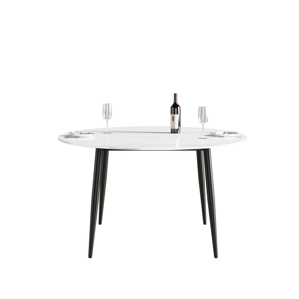 Round Marble Dining Table  Sintered Stone Table Top with Metal Legs