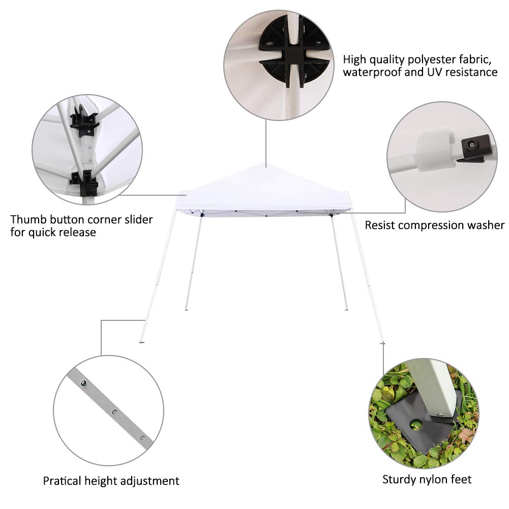 UBesGoo 10' x 10' Pop Up Canopy Tent Ez up Slanting Leg White with Carry Bag