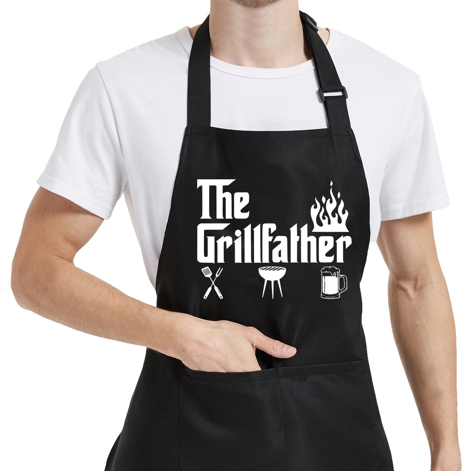 Funny Grilling Aprons for Men with Pockets， The Grillfather Kitchen Cooking BBQ Apron for Dad Man Husband， Grill Gifts for Birthday Christmas Thanksgiving