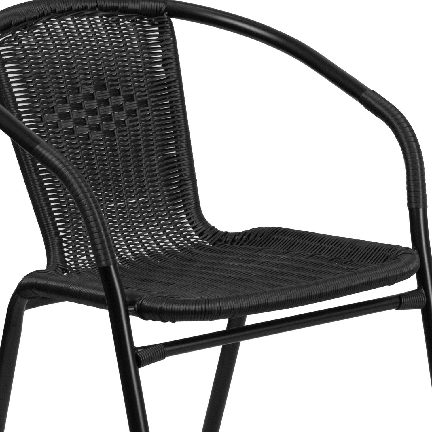 Flash Furniture 23758221 Round Glass Metal Table with 2 Black Rattan Stack Chairs  Crowdfused