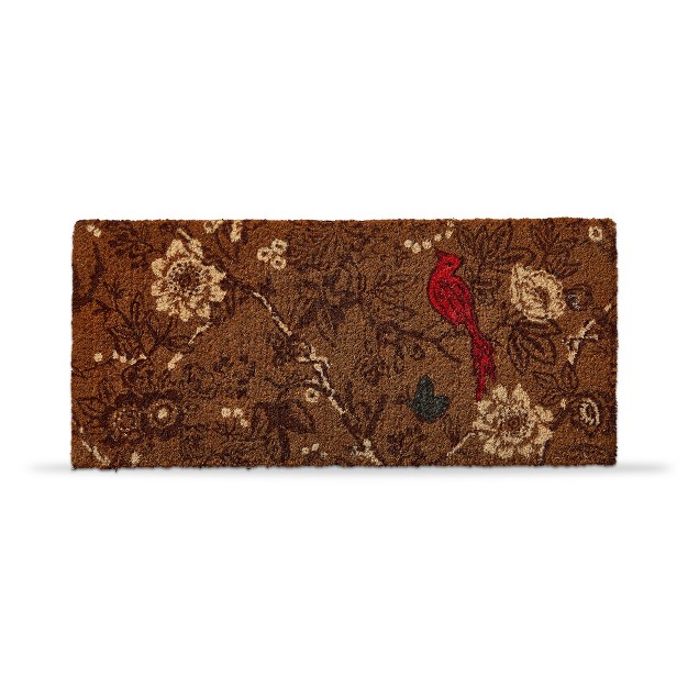 Autumn Toile Red Bird With Flowers Rectangle Indoor And Outdoor Estate Coir Door Welcome Mat Brown