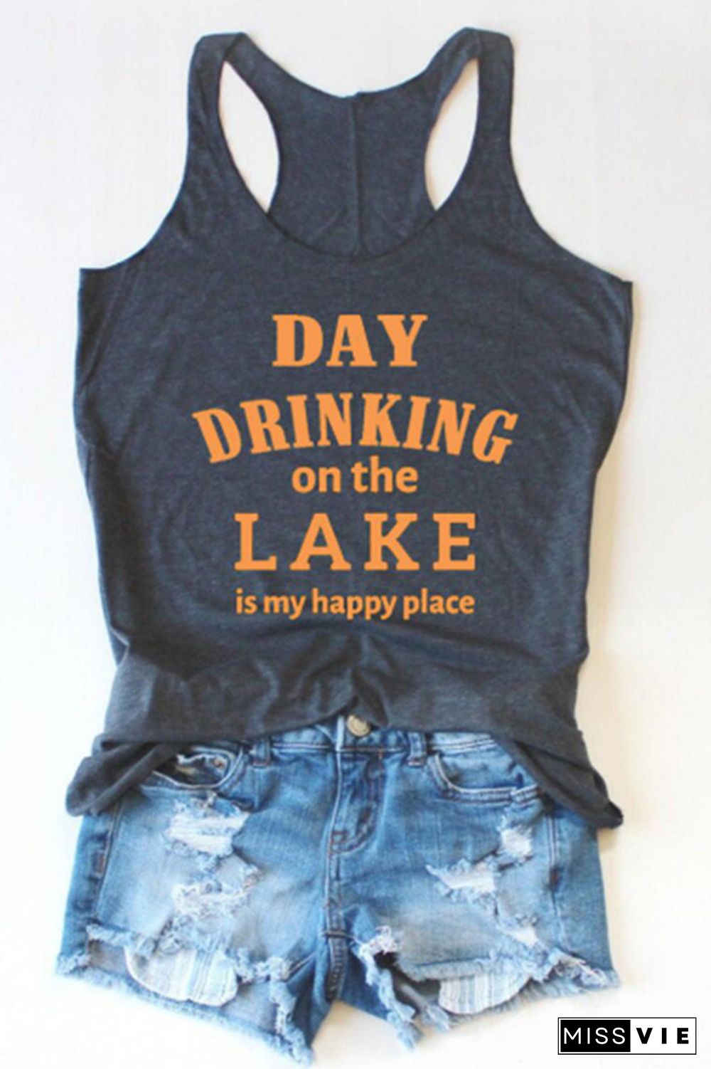 Navy Letter Printed Tank Top