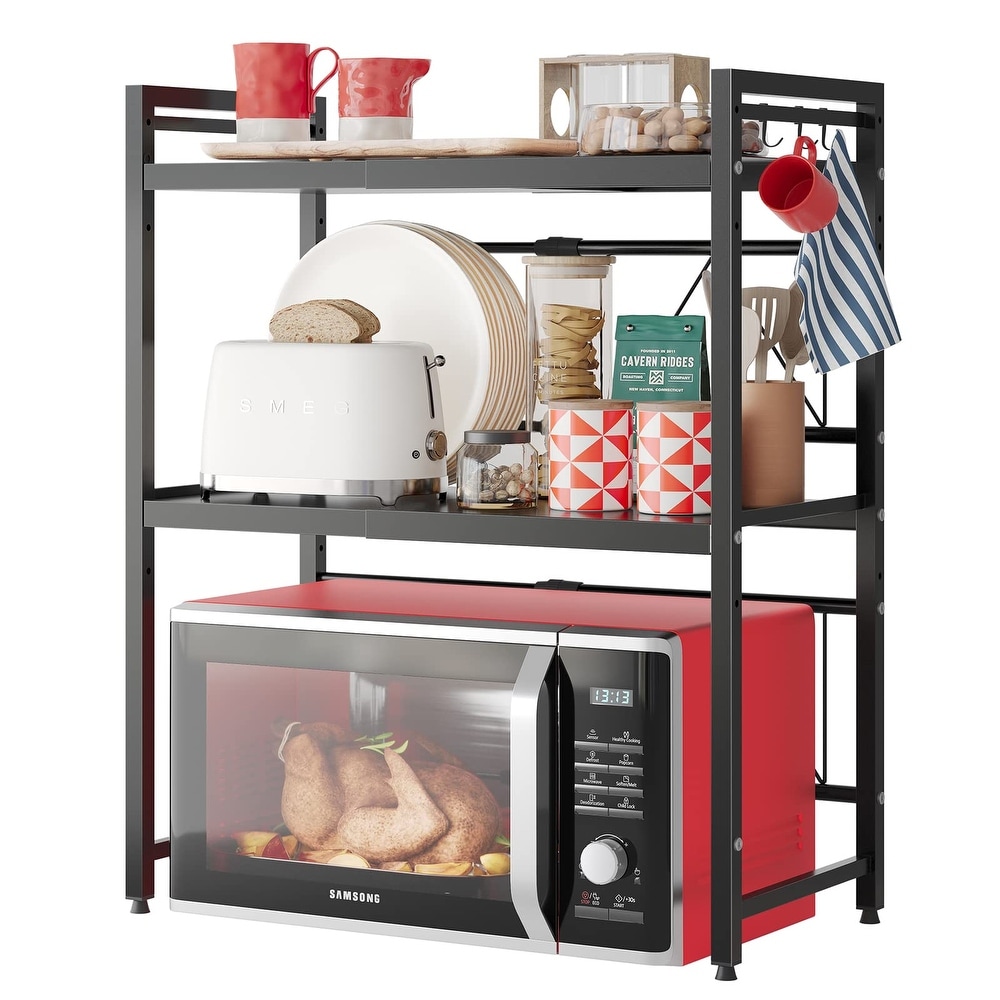 Extendable Microwave Oven Rack  Adjustable Microwave Toaster Shelf Heavy Duty Stand Kitchen Countertop Organizer