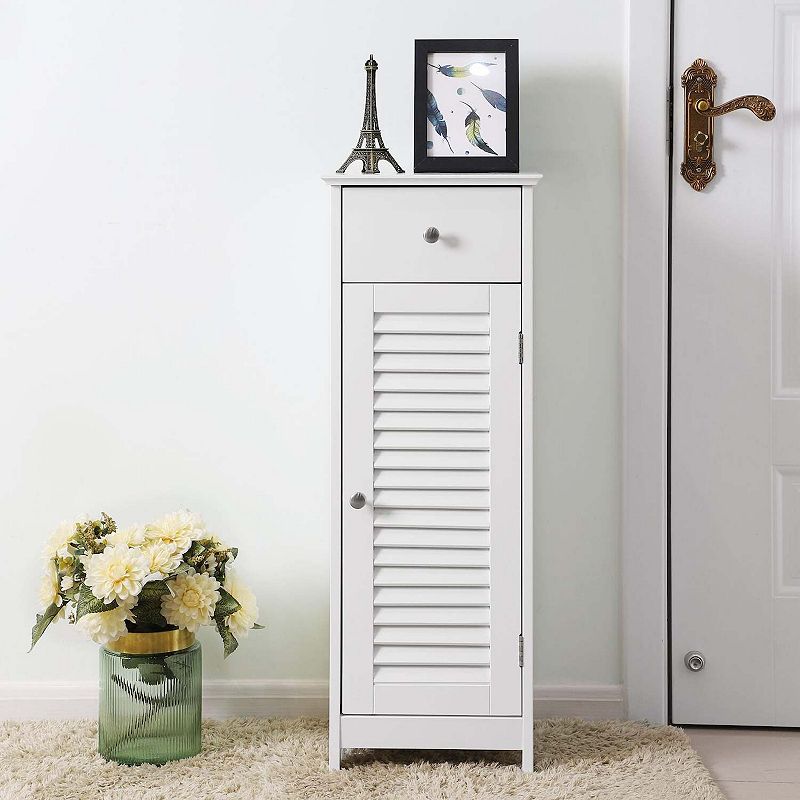 BreeBe White Narrow Floor Standing Cabinet for Bathroom