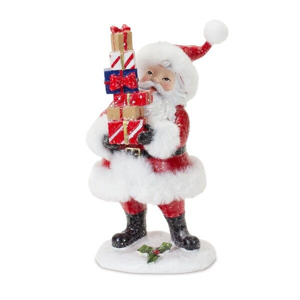 Set of 2 Fluffy Santa Christmas Tabletop Figurines 8.5