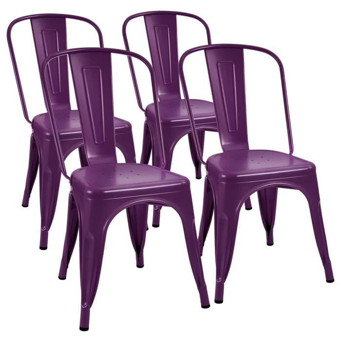 VINEEGO Metal Dining Chair Indoor-Outdoor Use Stackable Classic Trattoria Chair Fashion Dining Metal Side Chairs for Bistro Cafe Restaurant Set of 4 (Purple)