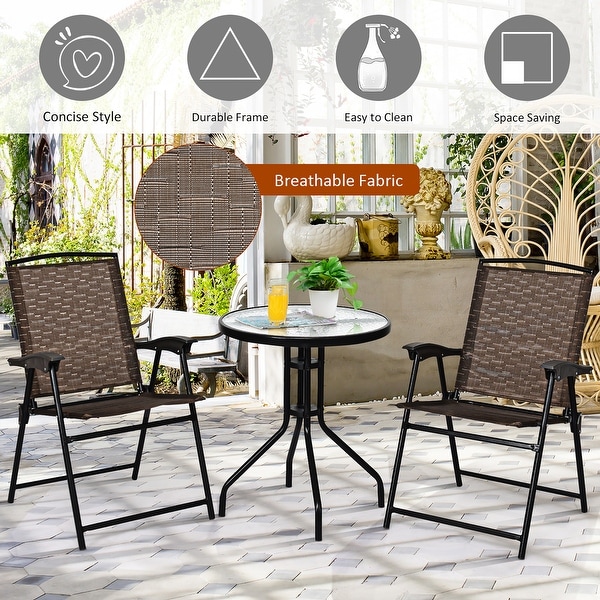 3PC Bistro Set Patio Furniture Garden Round Table and Folding Chairs