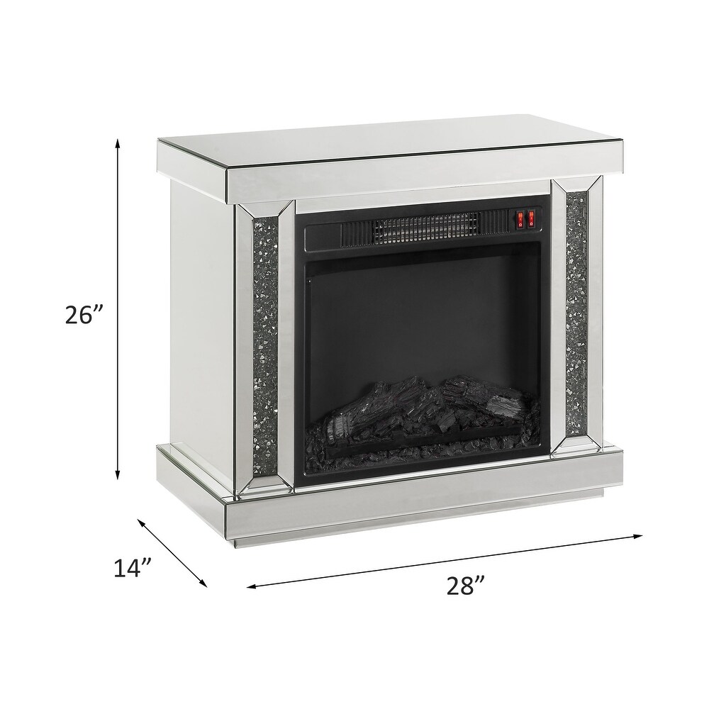 ACME Noralie Fireplace in LED  Mirrored and Faux Diamonds