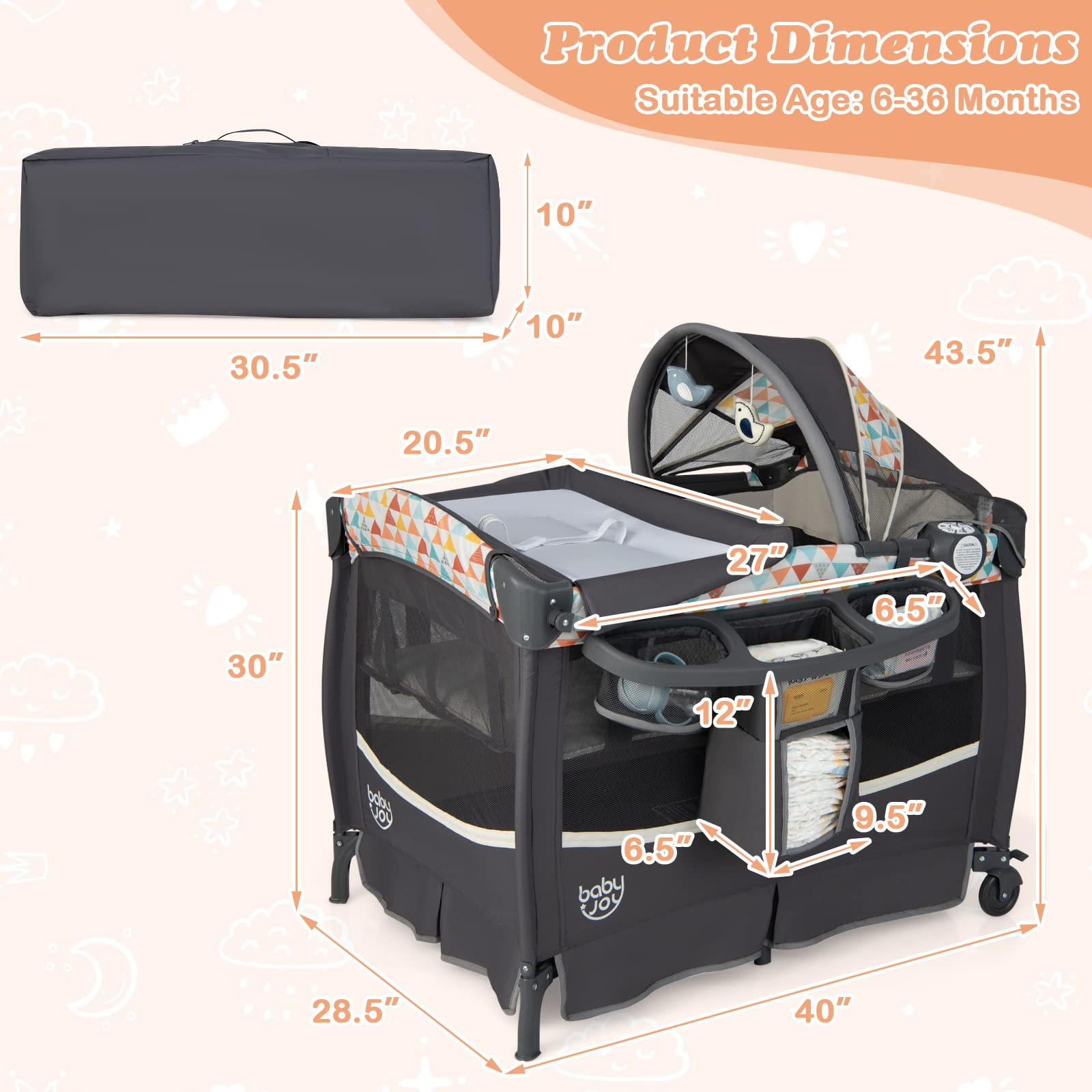 Costzon 4 in 1 Pack and Play, Portable Baby Playard with Bassinet & Flip-Away Changing Table