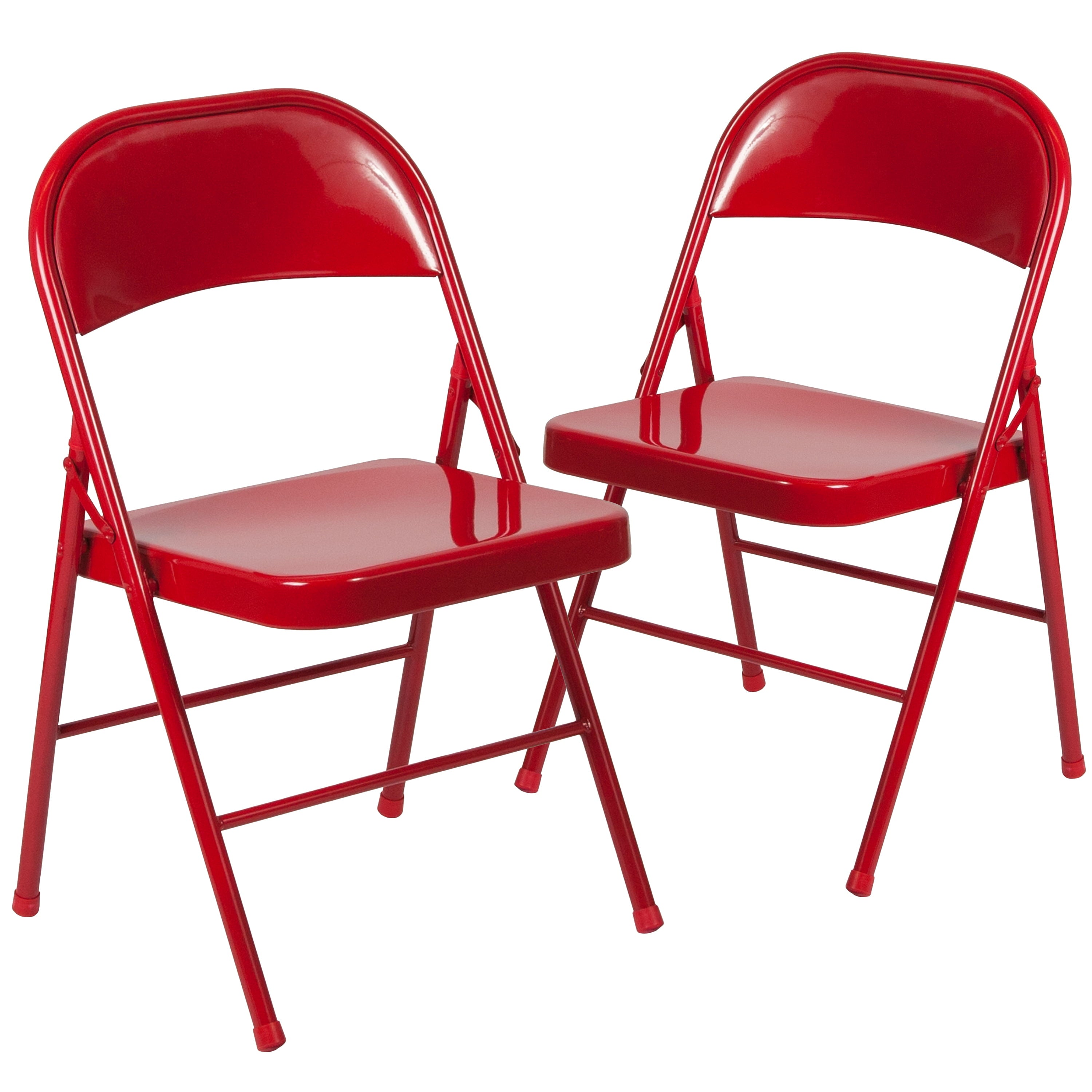 Emma + Oliver 2 Pack Double Braced Red Metal Folding Chair