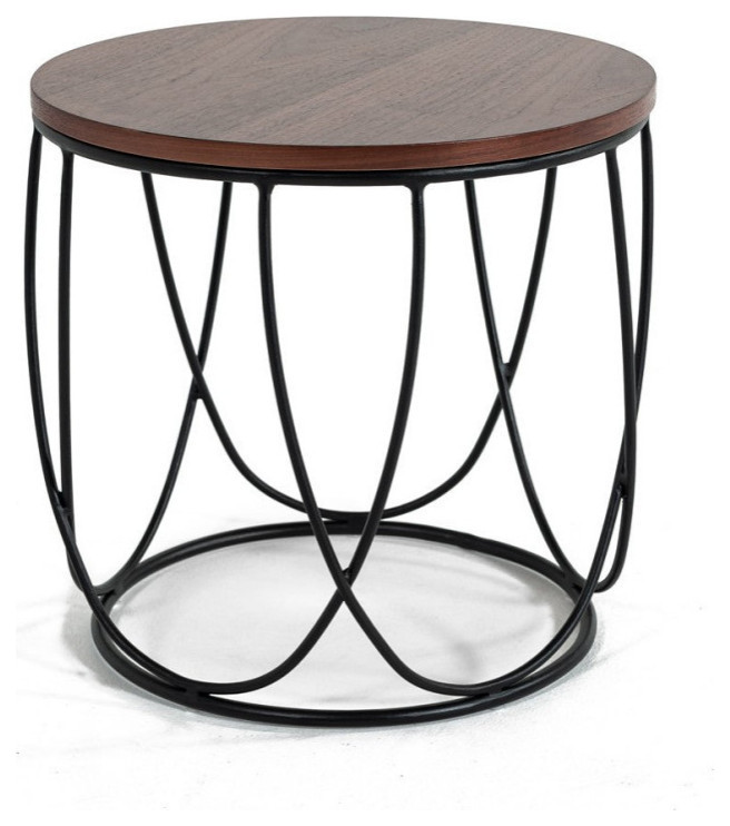 Lilsa Modern Walnut and Black Round End Table   Industrial   Side Tables And End Tables   by Rustic Home Furniture Deco  Houzz