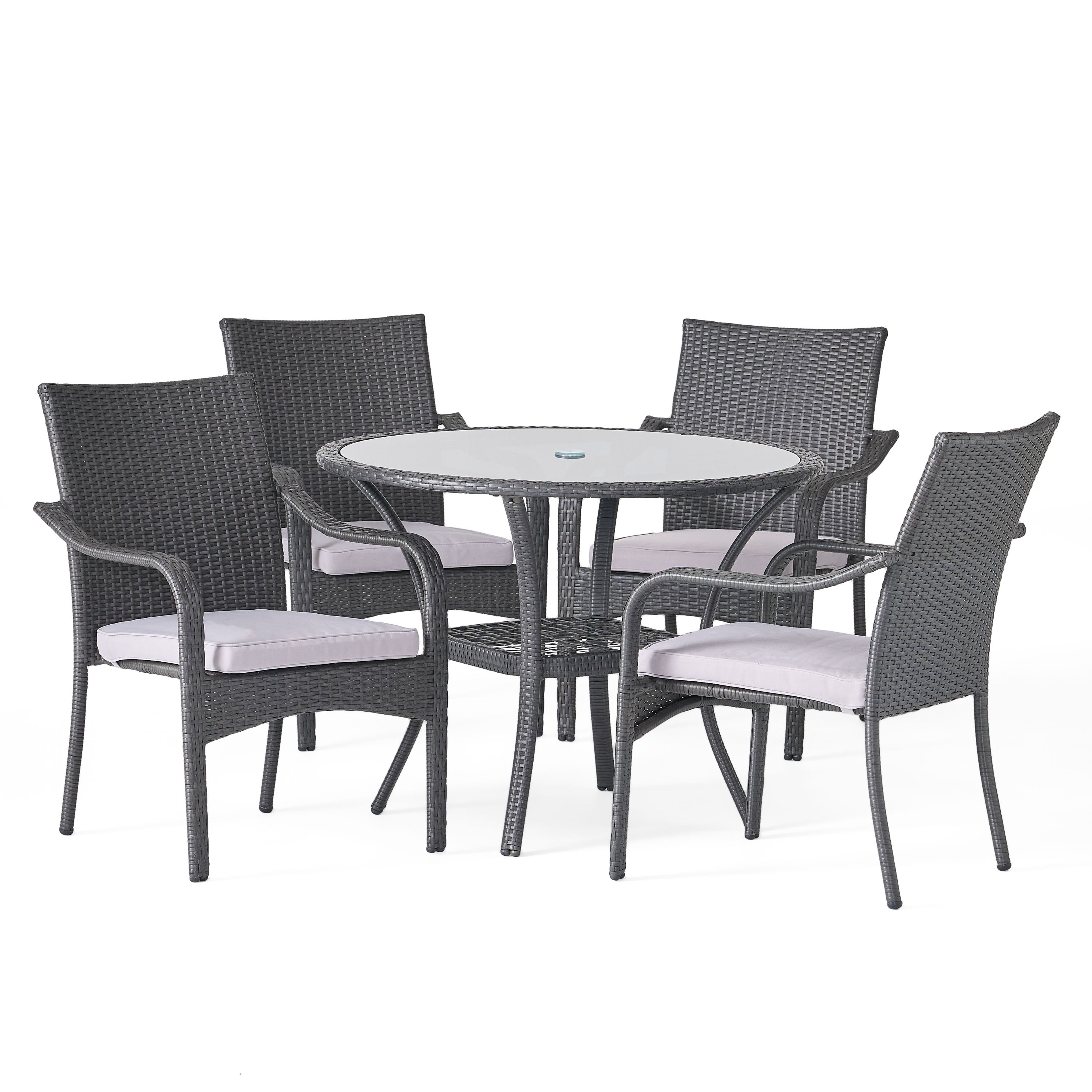 Kadelyn Outdoor 5pc Grey Wicker Dining Set