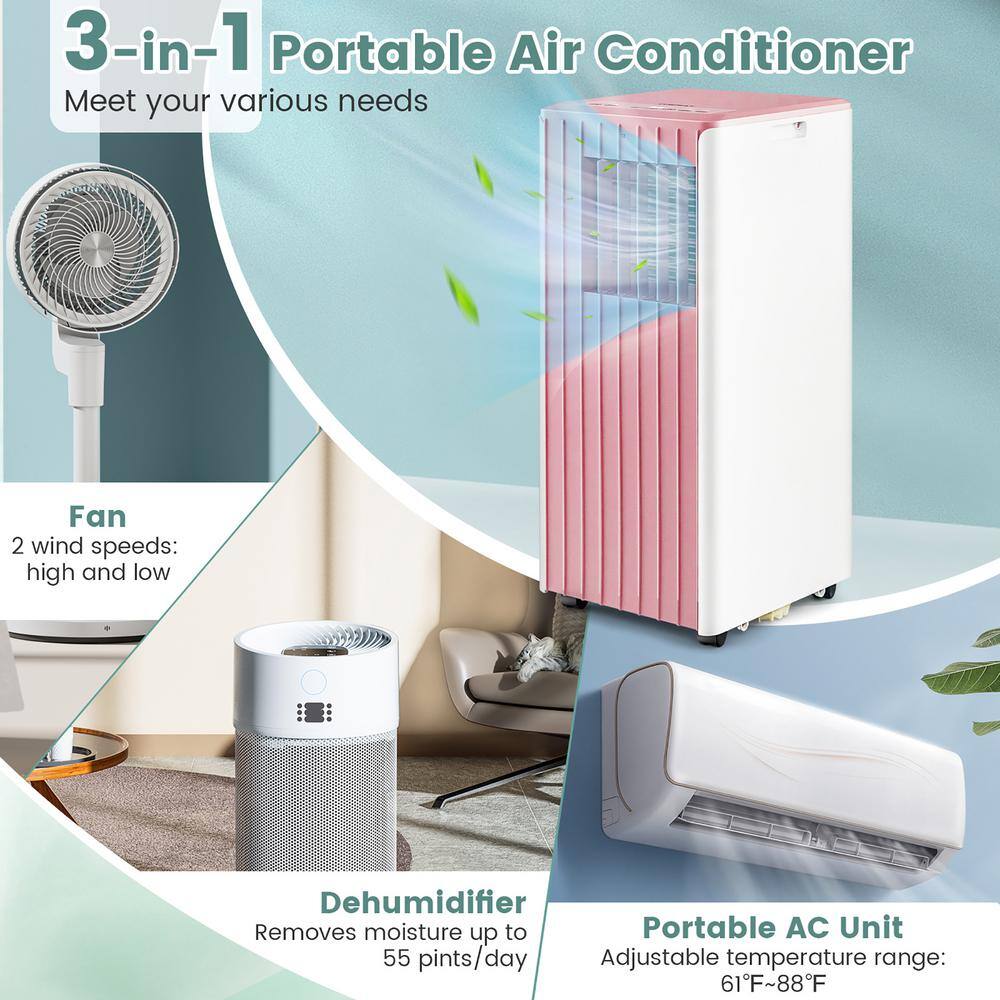 Gymax Portable Air Conditioner 10000 BTU ASHRAE 3-in-1 AC Unit with Humidifier and Sleep Mode Pink GYM11473