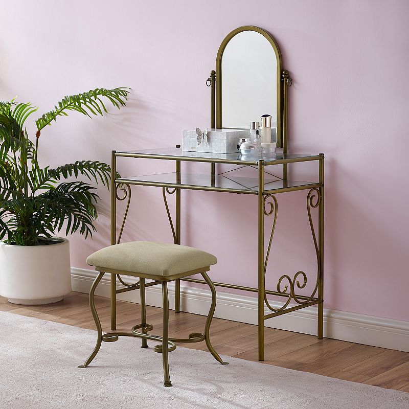 Linon Clarisse Vanity Table and Stool 2-piece Set