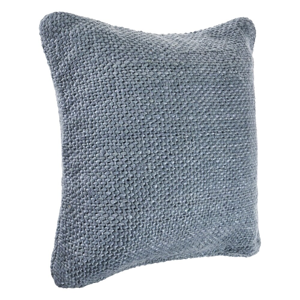 LR Home Frost Blue Woven Cotton and Linen Throw Pillow