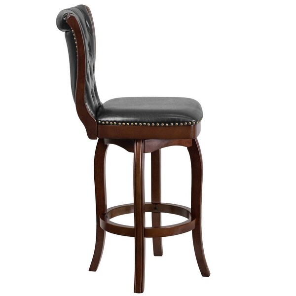 30-inch Faux Leather Swiveling Wood Barstool w/ Tufted Back - 19.75