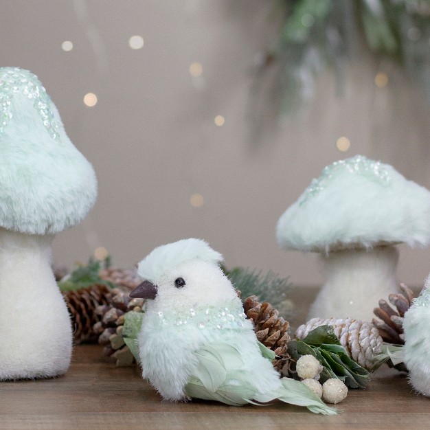 Light Green Table Top Christmas Bird With Sequins