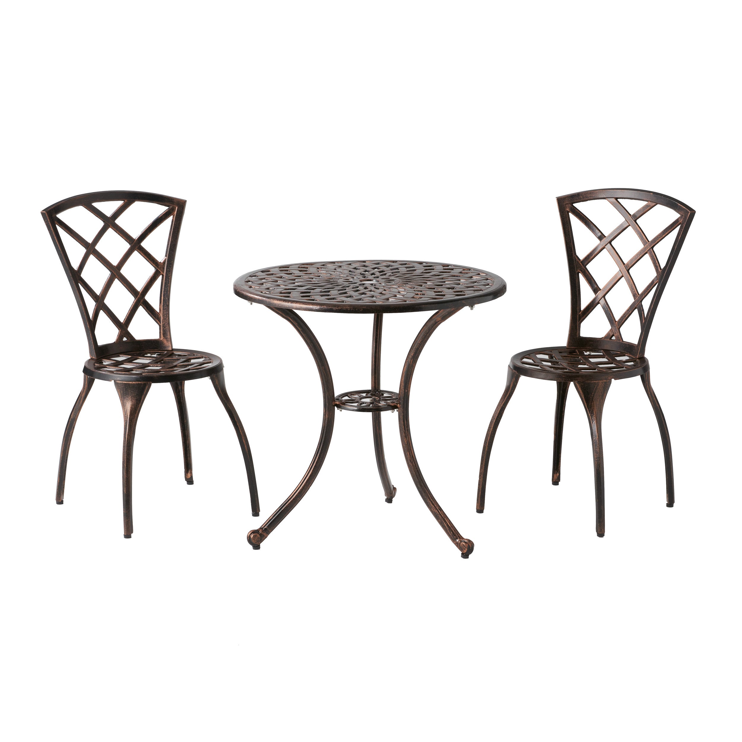 Glenbrook Traditional Outdoor Copper Cast Aluminum Bistro Set with Umbrella Hole