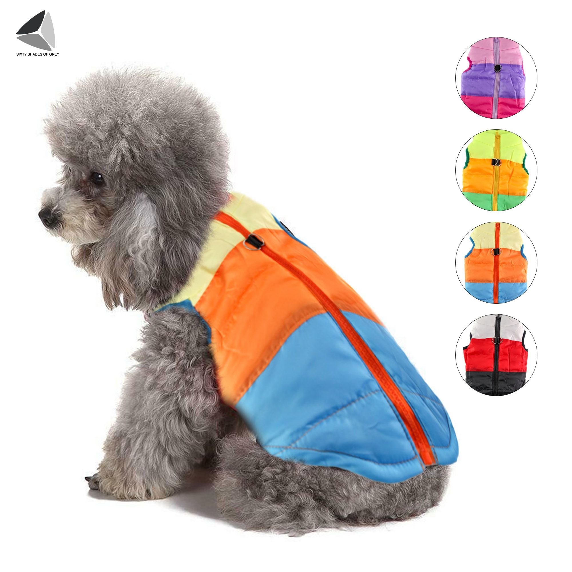 Sixtyshades Winter Warm Dog Jackets Waterproof Padded Zipper Dog Vest Coats Pet Clothes for Small Medium Dogs (L， Purple + Rose Red)