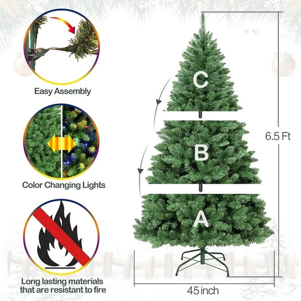 6.5 ft Prelit Christmas Tree，Artificial Christmas Tree with 350 Color Changing LED Lights，1100 Tips，10 Color Modes