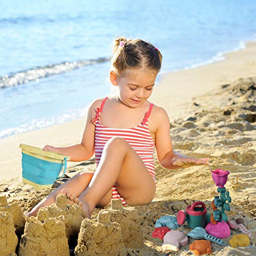 Fun Little Toys 12 Piece Outdoor Beach Sand Toy Set, Foldable Beach Bucket, Watering Can, Kids