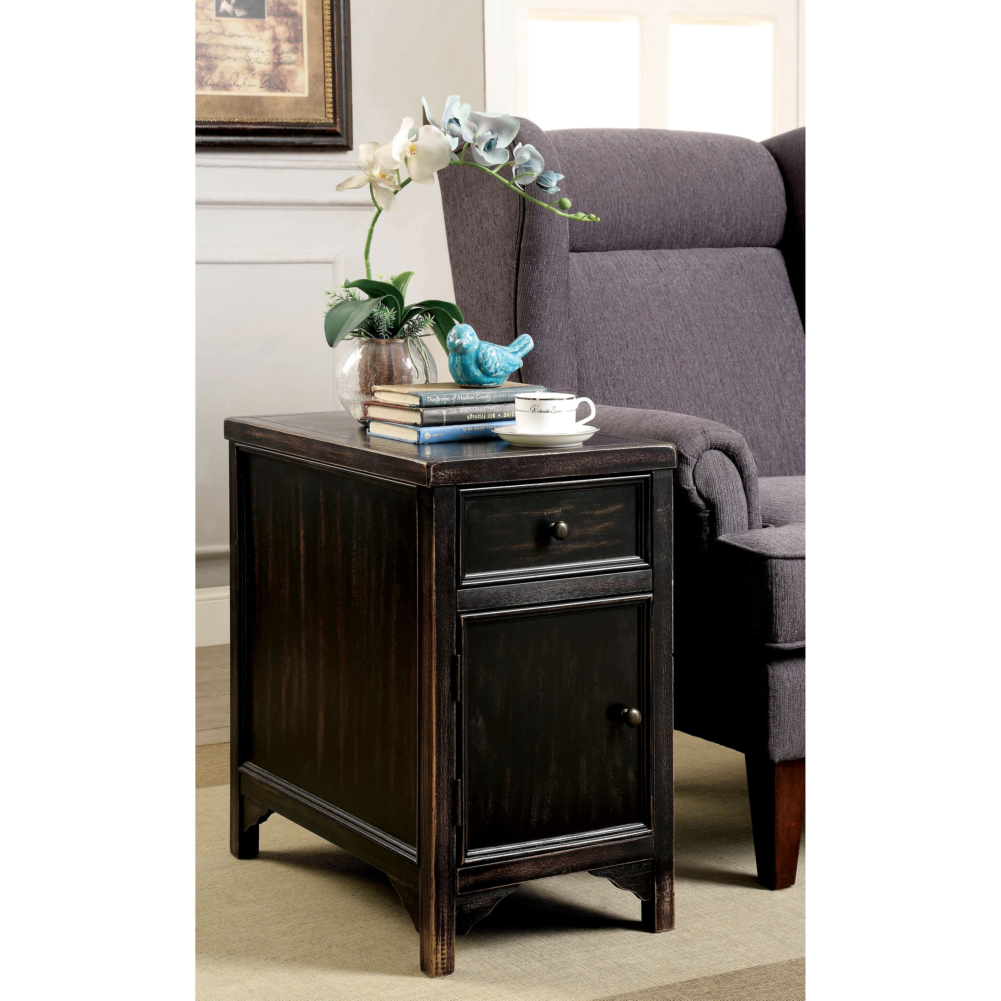 Furniture of America Dill Rustic Black 14-inch Solid Wood Side Table