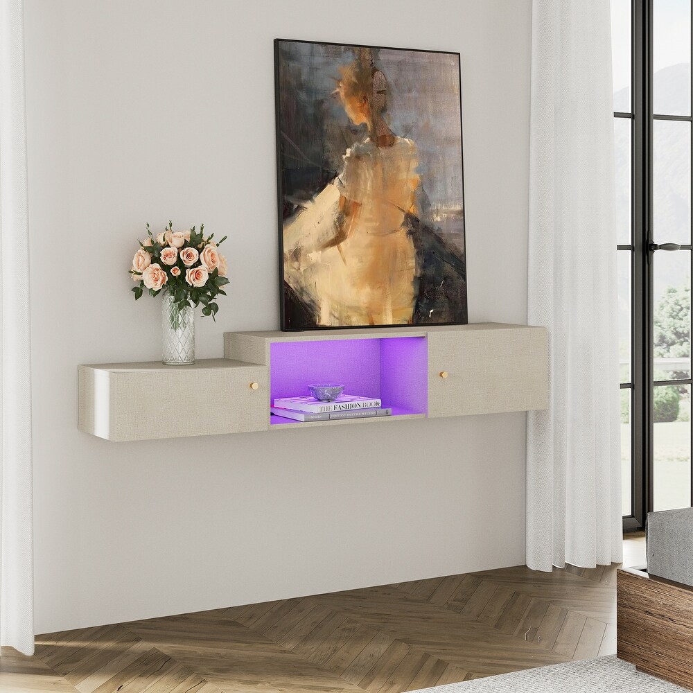 Floating LED Light TV Stand with Charging Station