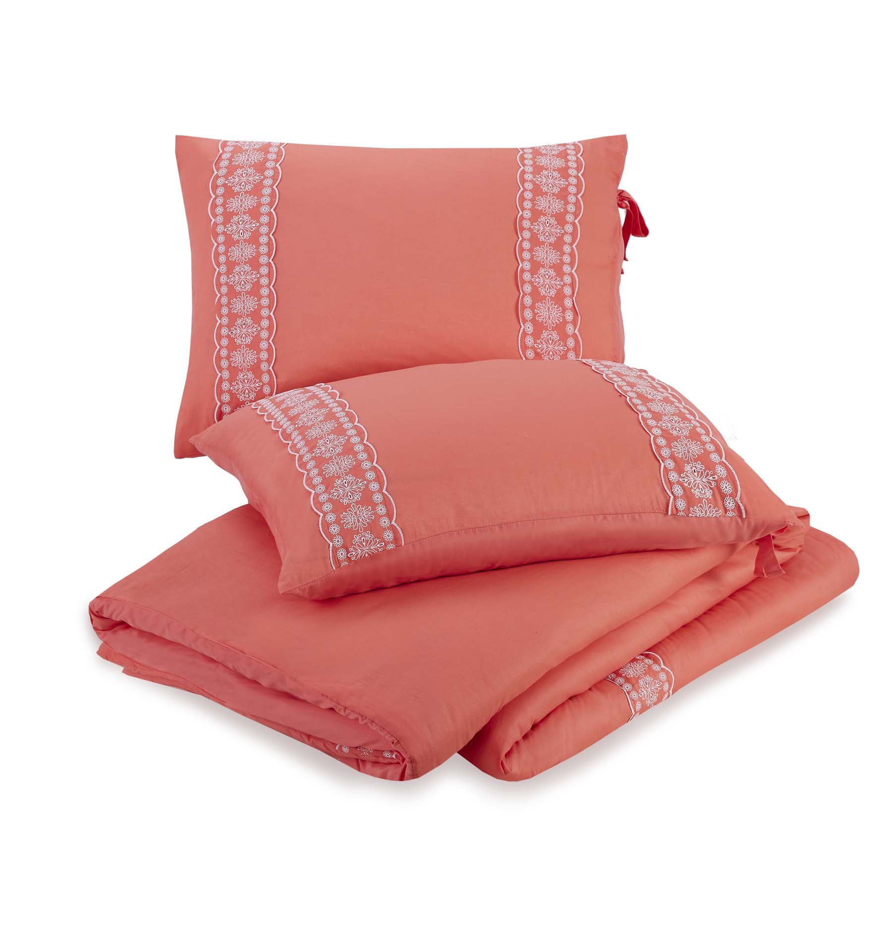 The Pioneer Woman Coral Cotton Eyelet 4-Piece Comforter Set， Full / Queen