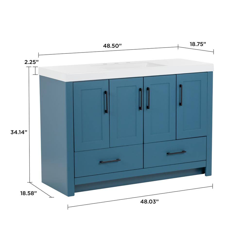 Home Decorators Collection Radien 48.5 in. W x 18.75 in. D x 34.14 in. H Bath Vanity in Admiral Blue with White Cultured Marble Top RN48P2-AE