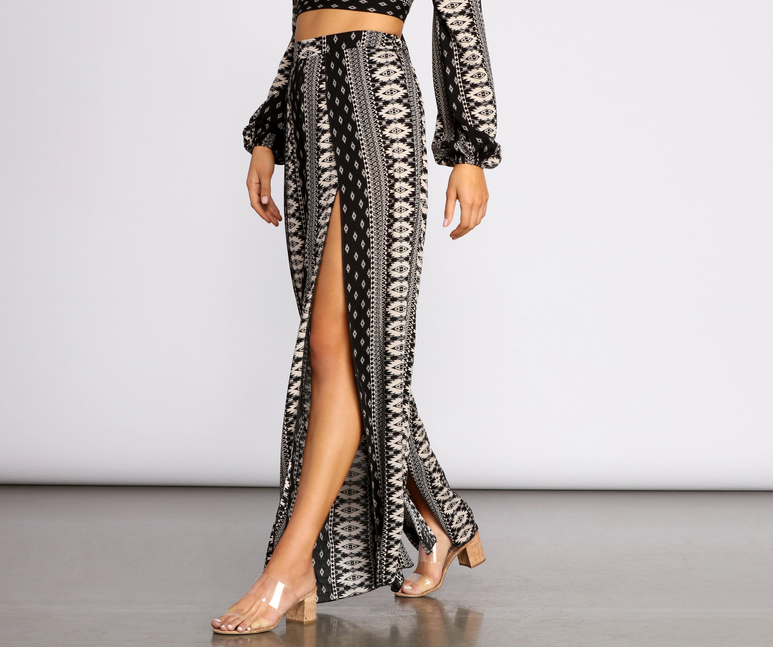 Boho Flow Front Slit Wide Leg Pants