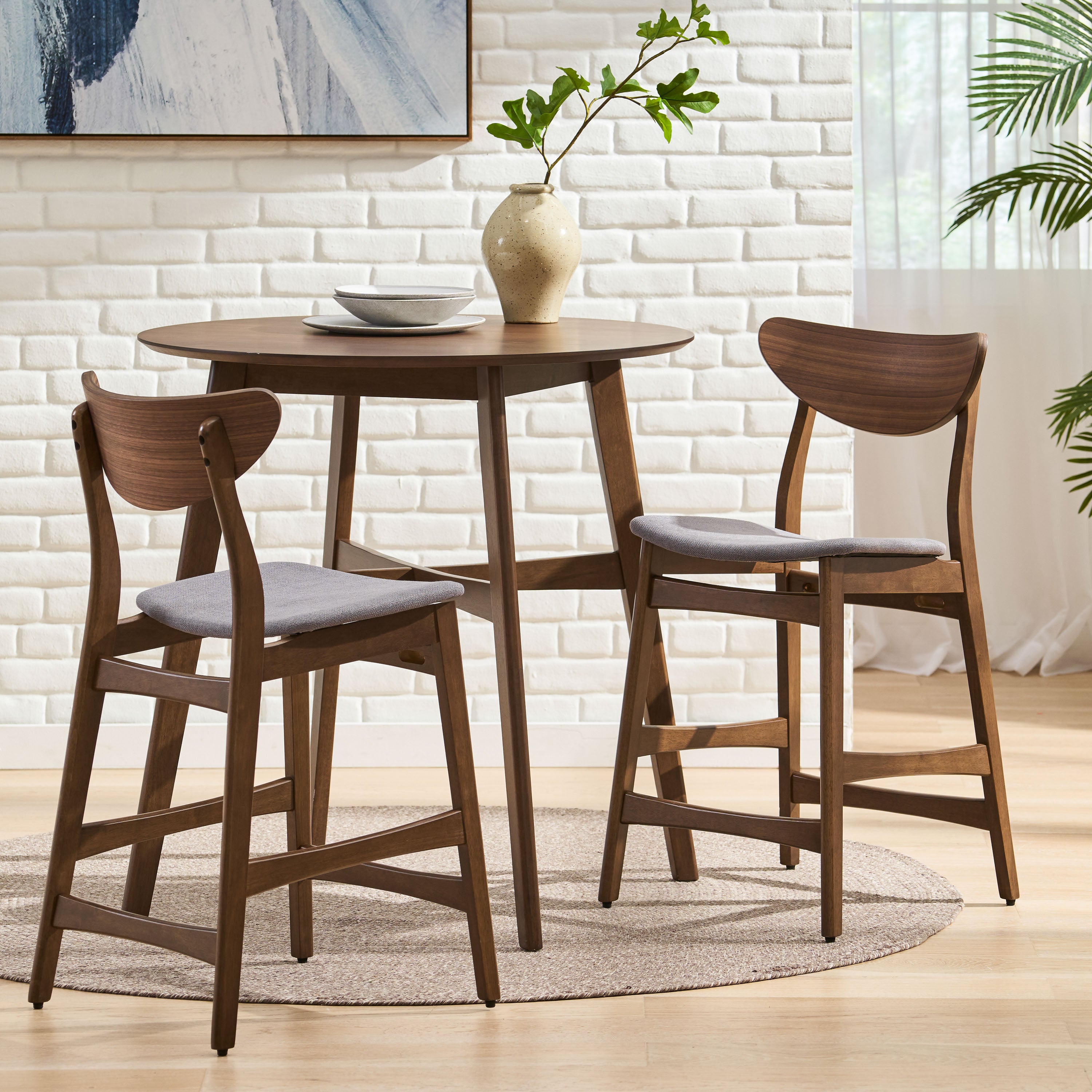 Helen Dark Fabric/ Wood Finish Counter Height Dining Set