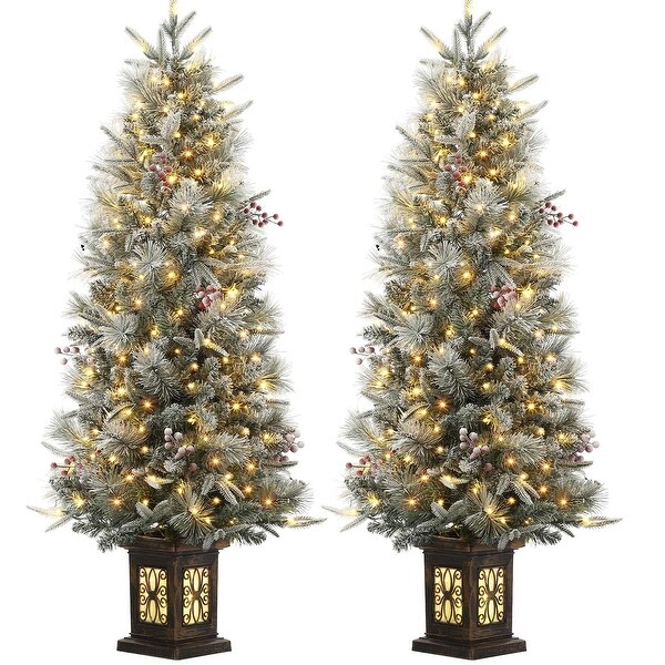 4.5ft PreLit Snow Flocked Christmas Tree for Entrances 2Pack