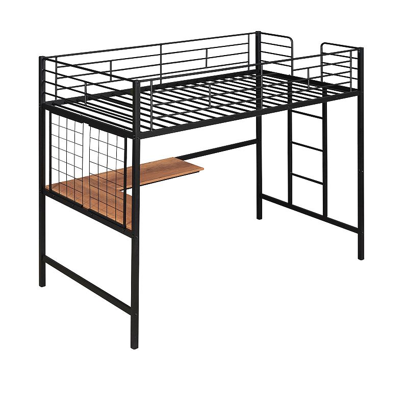 Merax Metal Loft Bed with Desk and Metal Grid