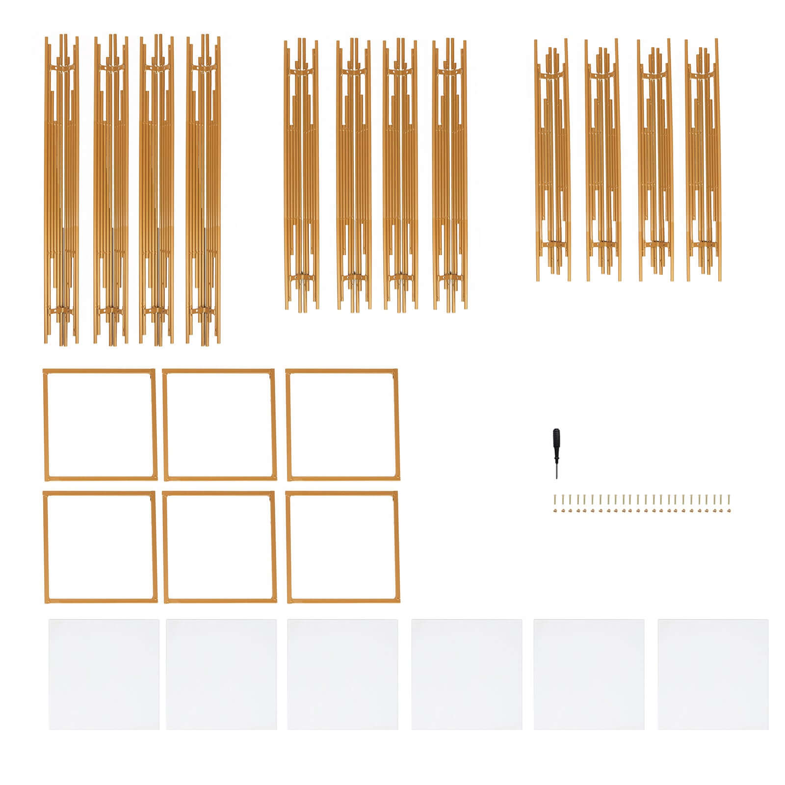 Set of 3 Gold Metal Plinths Flower Display Stands With Square Acrylic Plates, Wedding Cake Table Pedestal Stands - 26