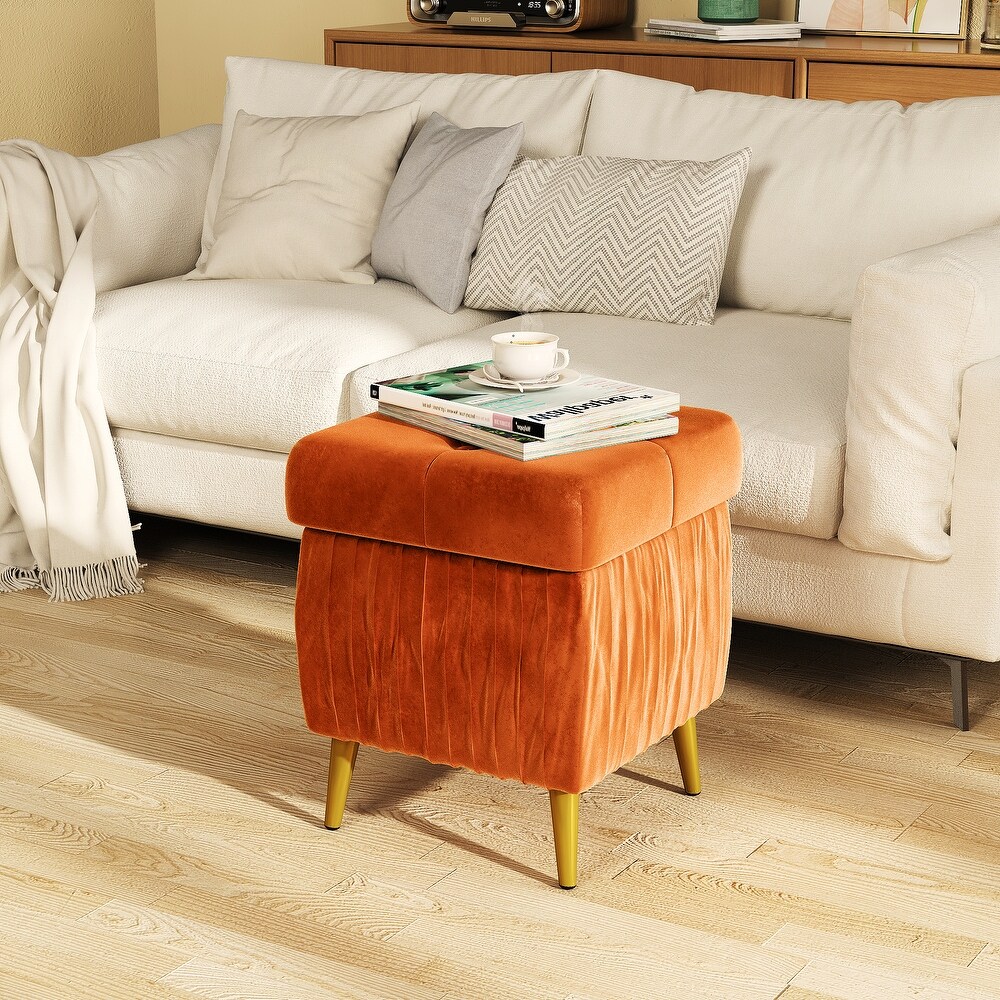 Velvet Square Ottoman with Storage  Vanity Stool Chair for Makeup Room Bedroom Living Room