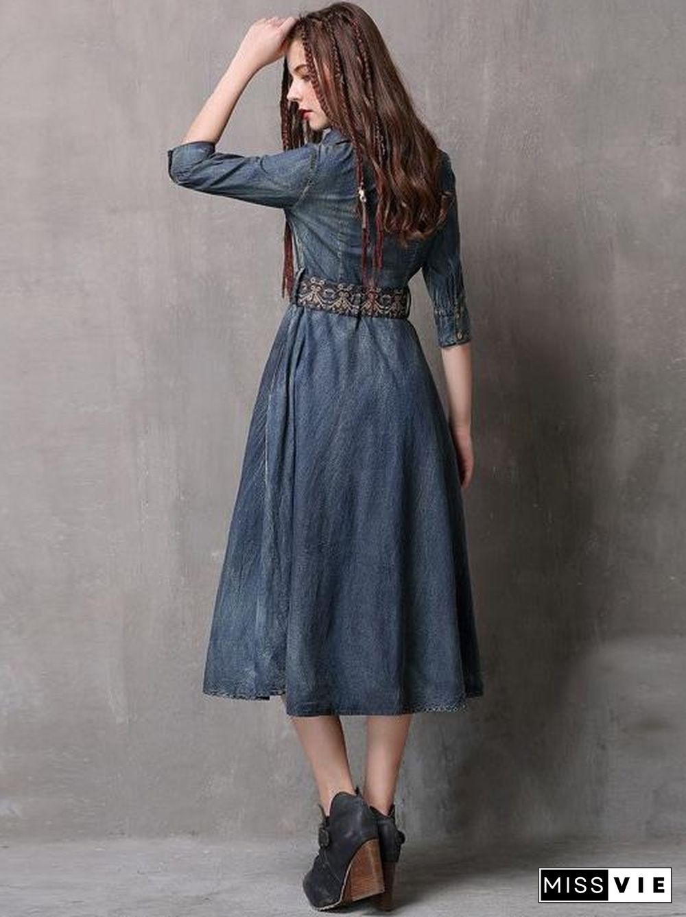 Vintage Embroidered Cropped Denim Dress