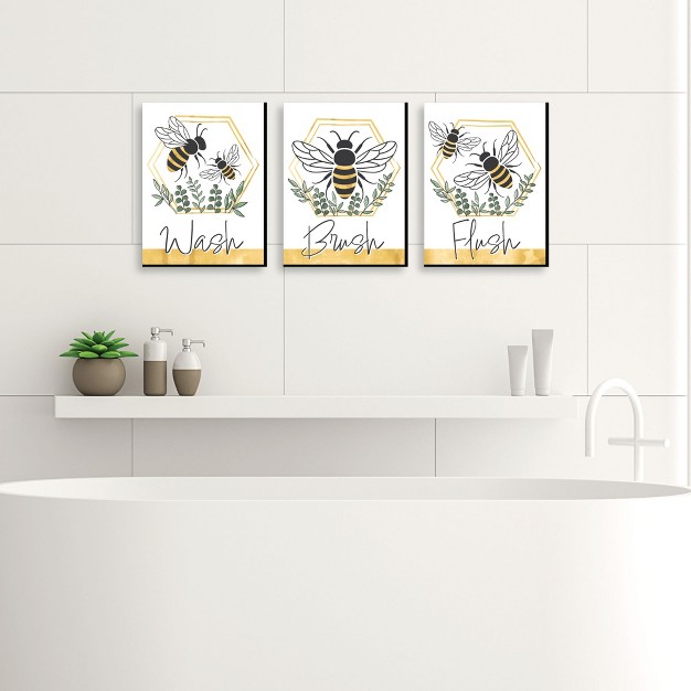 Big Dot Of Happiness Little Bumblebee Bee Kids Bathroom Rules Wall Art 7 5 X 10 Inches Set Of 3 Signs Wash Brush Flush