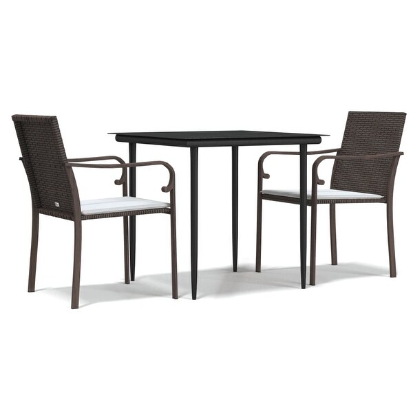 vidaXL Patio Dining Set Table and Chair with Cushions Poly Rattan and Steel