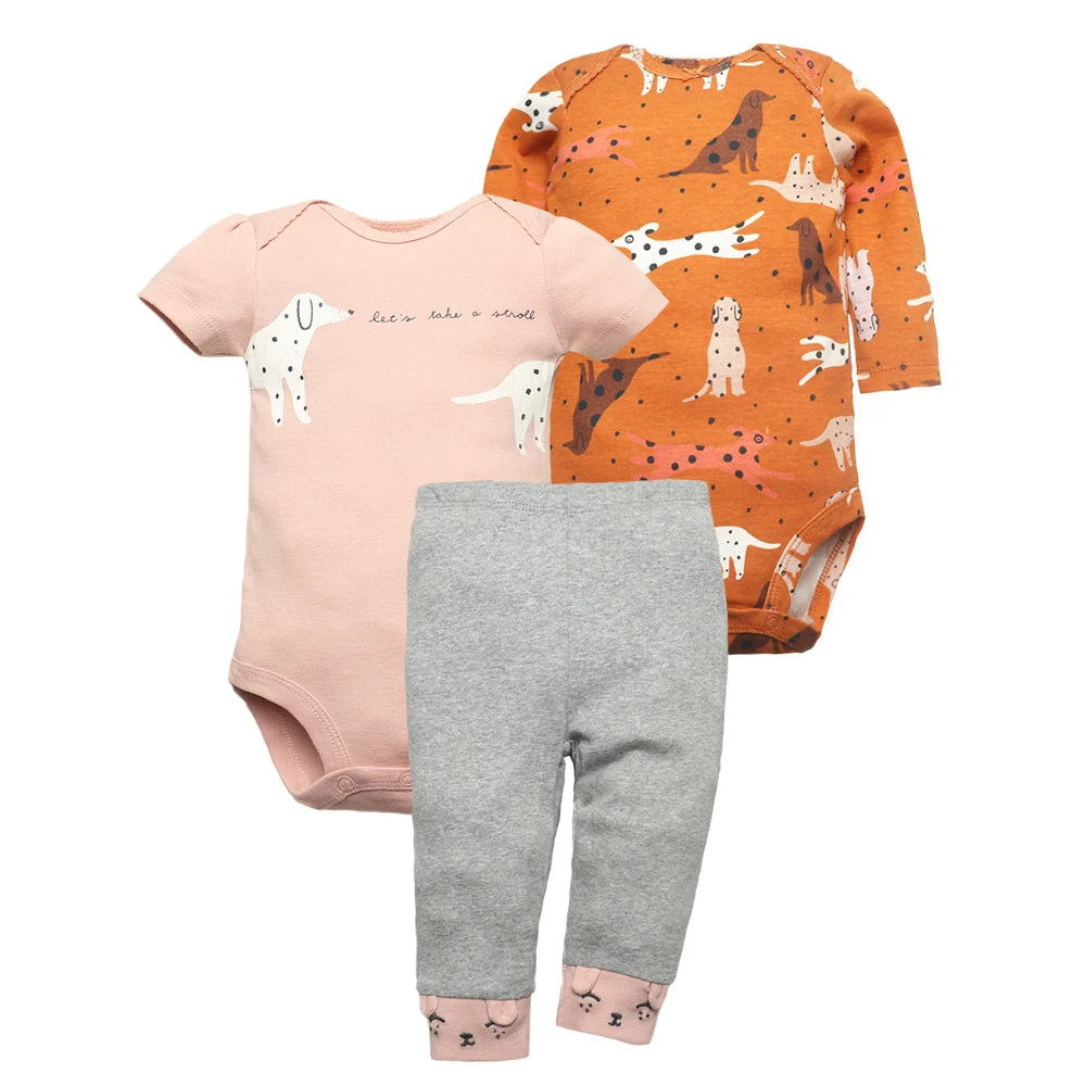 3PCS Baby Bodysuits+Pants Cotton Newborn Baby Boy Clothes Summer Cartton Baby Girl Clothing Sets 0-24 moth bebe Jumpsuit