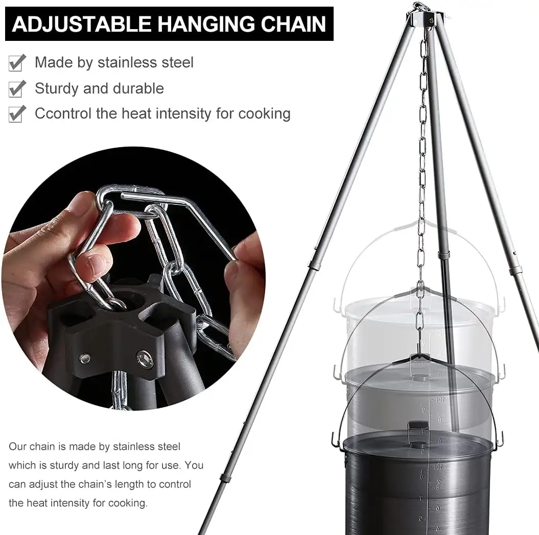 NPOT Camping Tripod Portable Outdoor Cooking Tripod with Adjustable Hanging Chain for Campfire Picnic Grill Stand